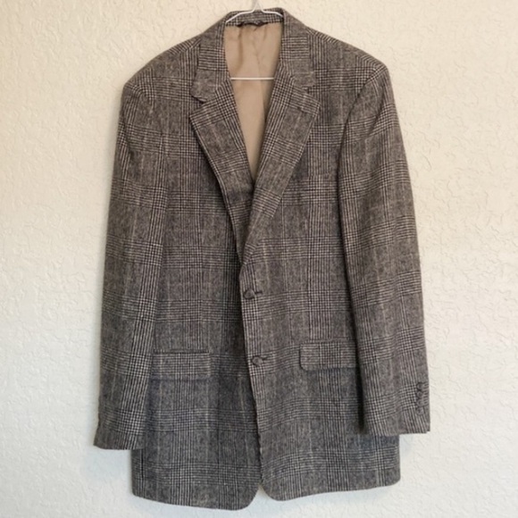 bill blass 100% camel hair gray and tan plaid blazer suit jacket - Picture 1 of 12